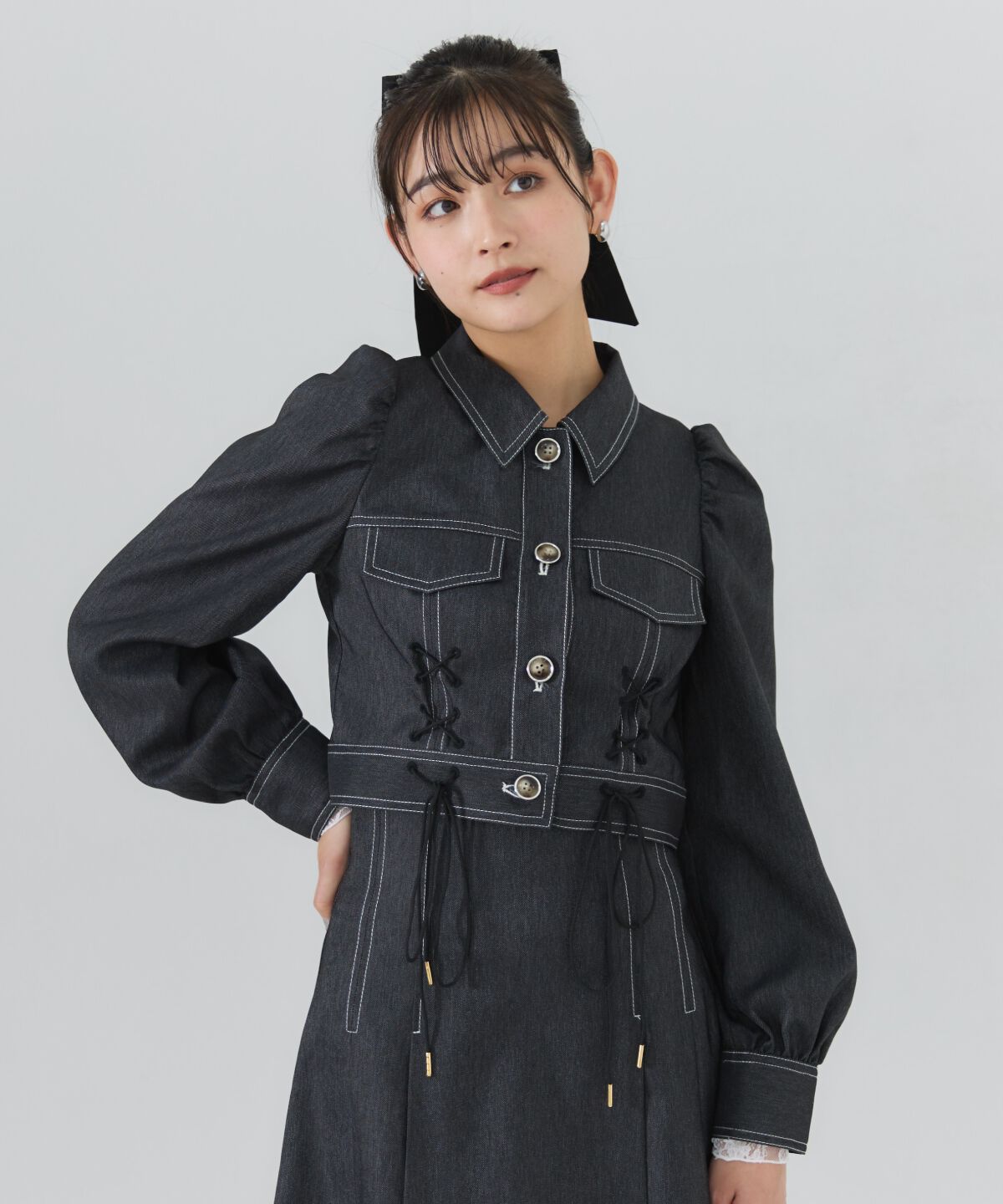 REDYAZEL「デニムライクレースアップショートジャケット」|デニムジャケット|