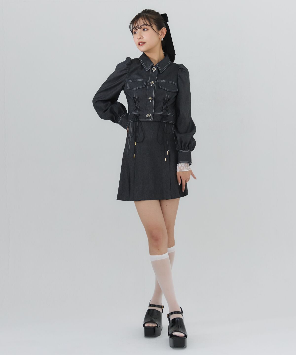 REDYAZEL「デニムライクレースアップショートジャケット」|デニムジャケット|