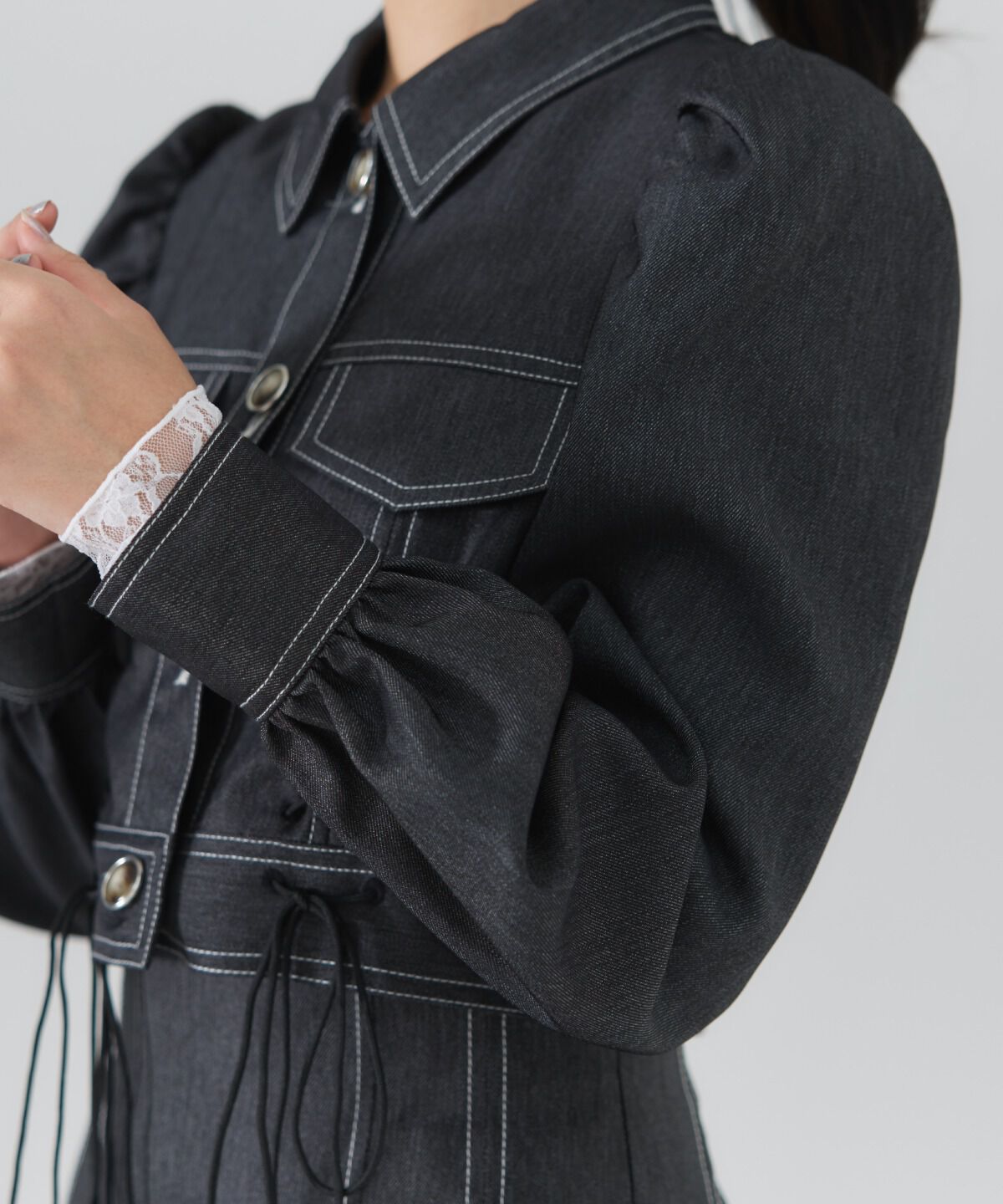 REDYAZEL「デニムライクレースアップショートジャケット」|デニムジャケット|