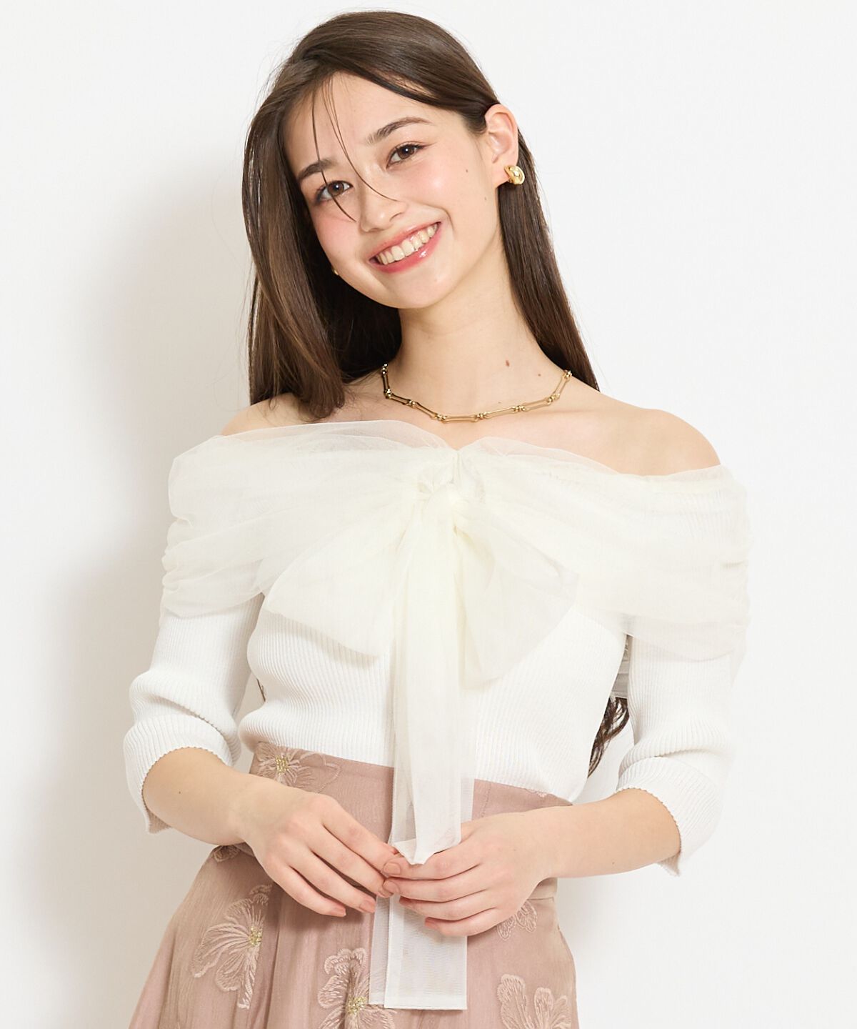 WILLSELECTION「リボンチュールレイヤードリブニット」|ニット・セーター|オフ