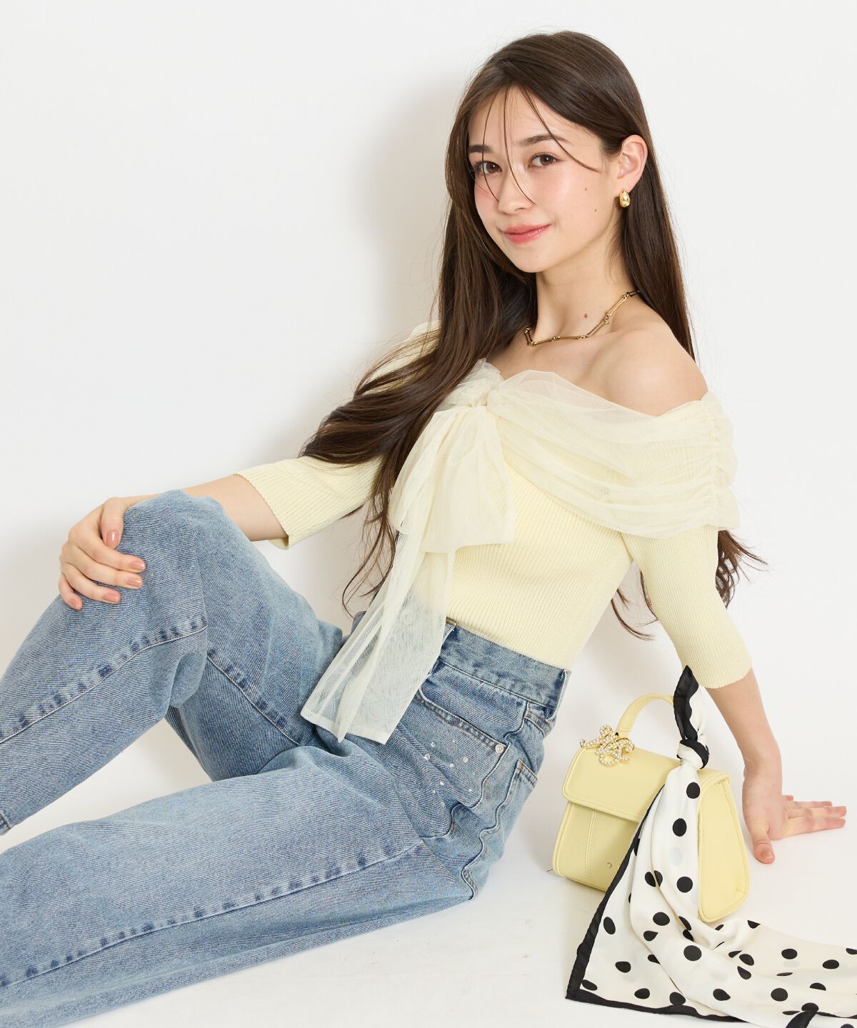 WILLSELECTION「リボンチュールレイヤードリブニット」|ニット・セーター|