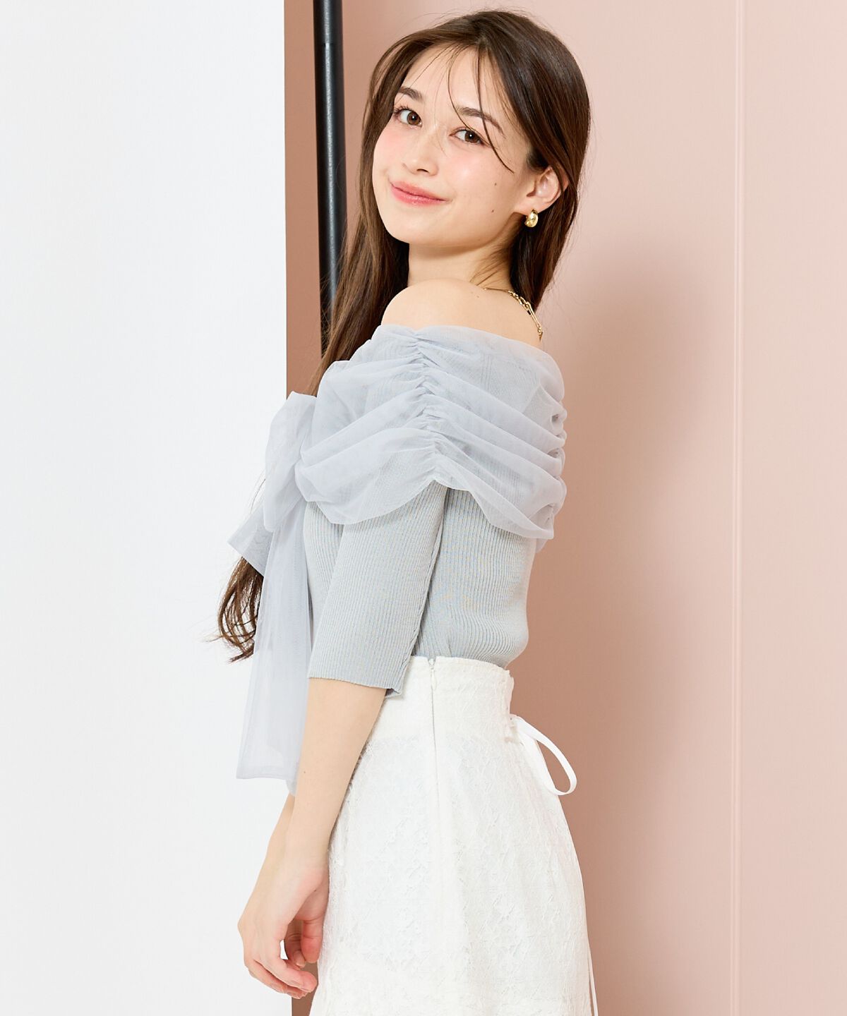 WILLSELECTION「リボンチュールレイヤードリブニット」|ニット・セーター|