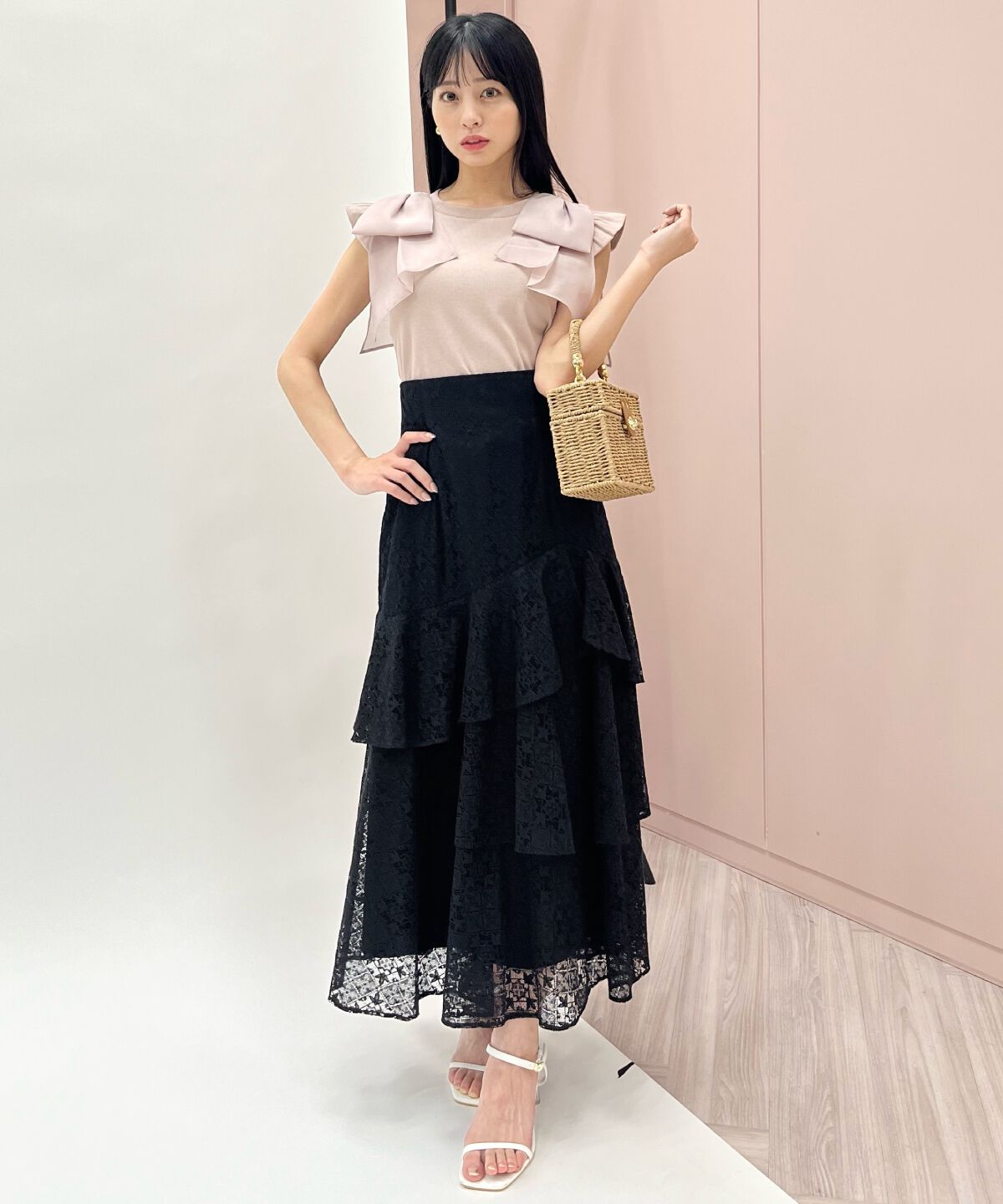 WILLSELECTION「アシメティアードレーススカート」|フレア|