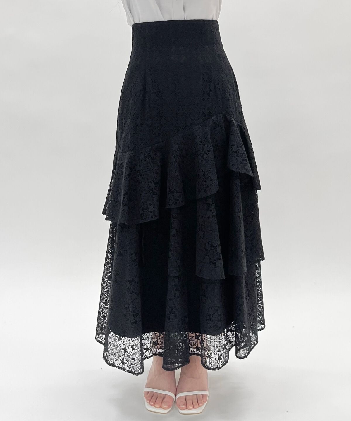 WILLSELECTION「アシメティアードレーススカート」|フレア|