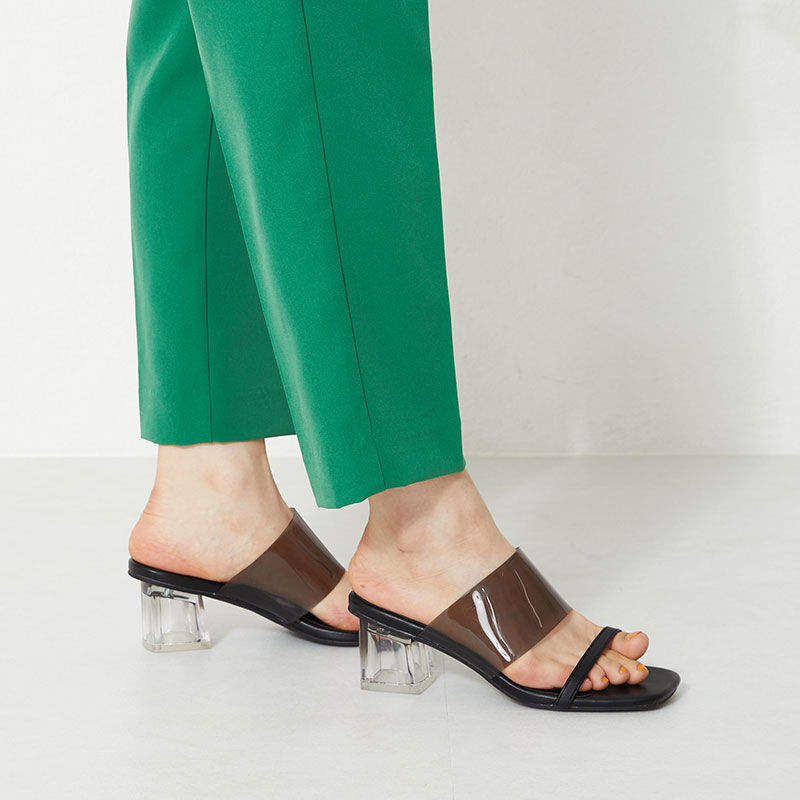 ORiental TRaffic「【アウトレット価格】異素材クリアヒールミュールサンダル/31236」|サンダル|BLACK