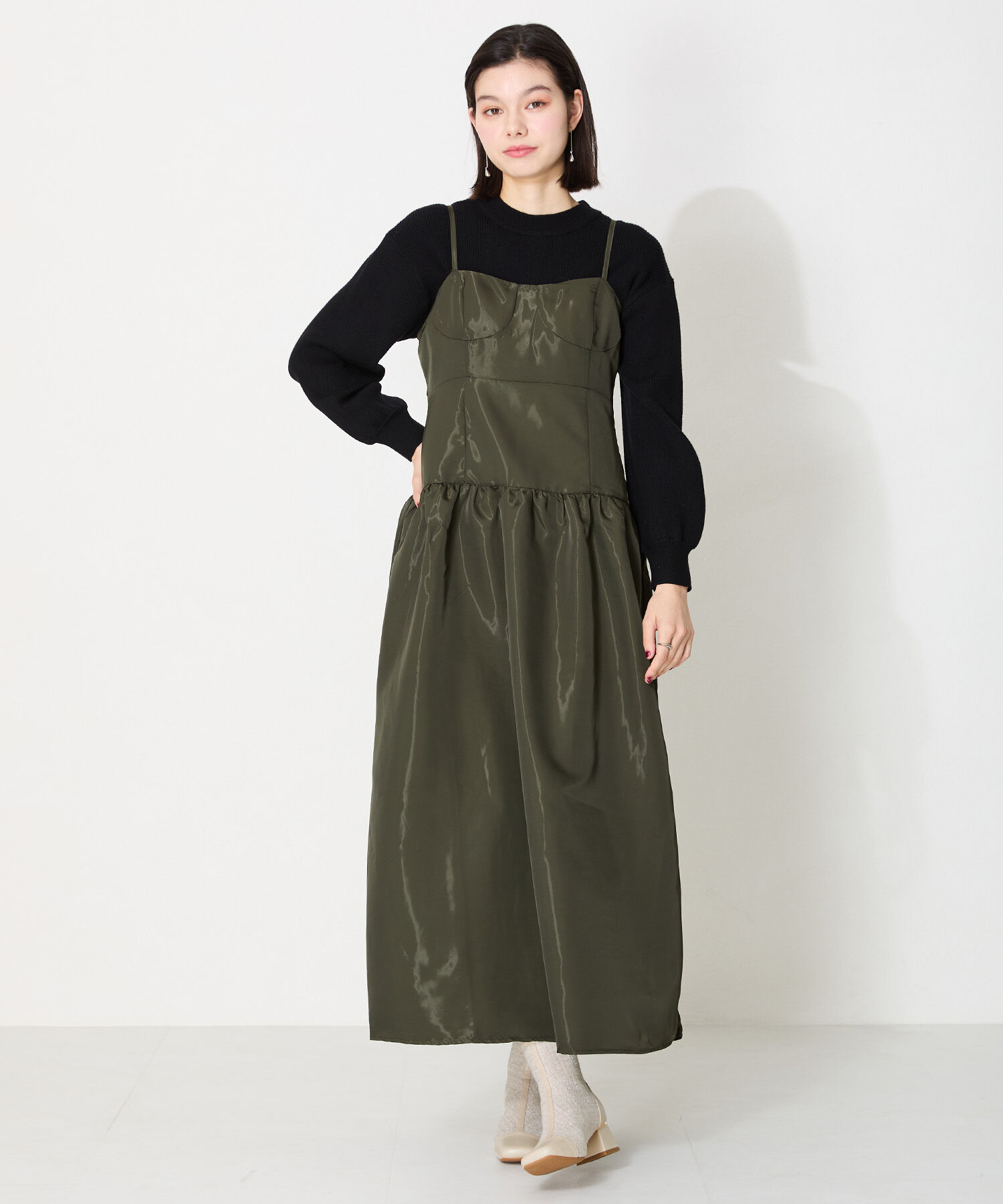 ORiental TRaffic「ツイード 切替 スクエアトゥ ブーツ /41404 ヒール5ｃｍ」|ショートブーツ|