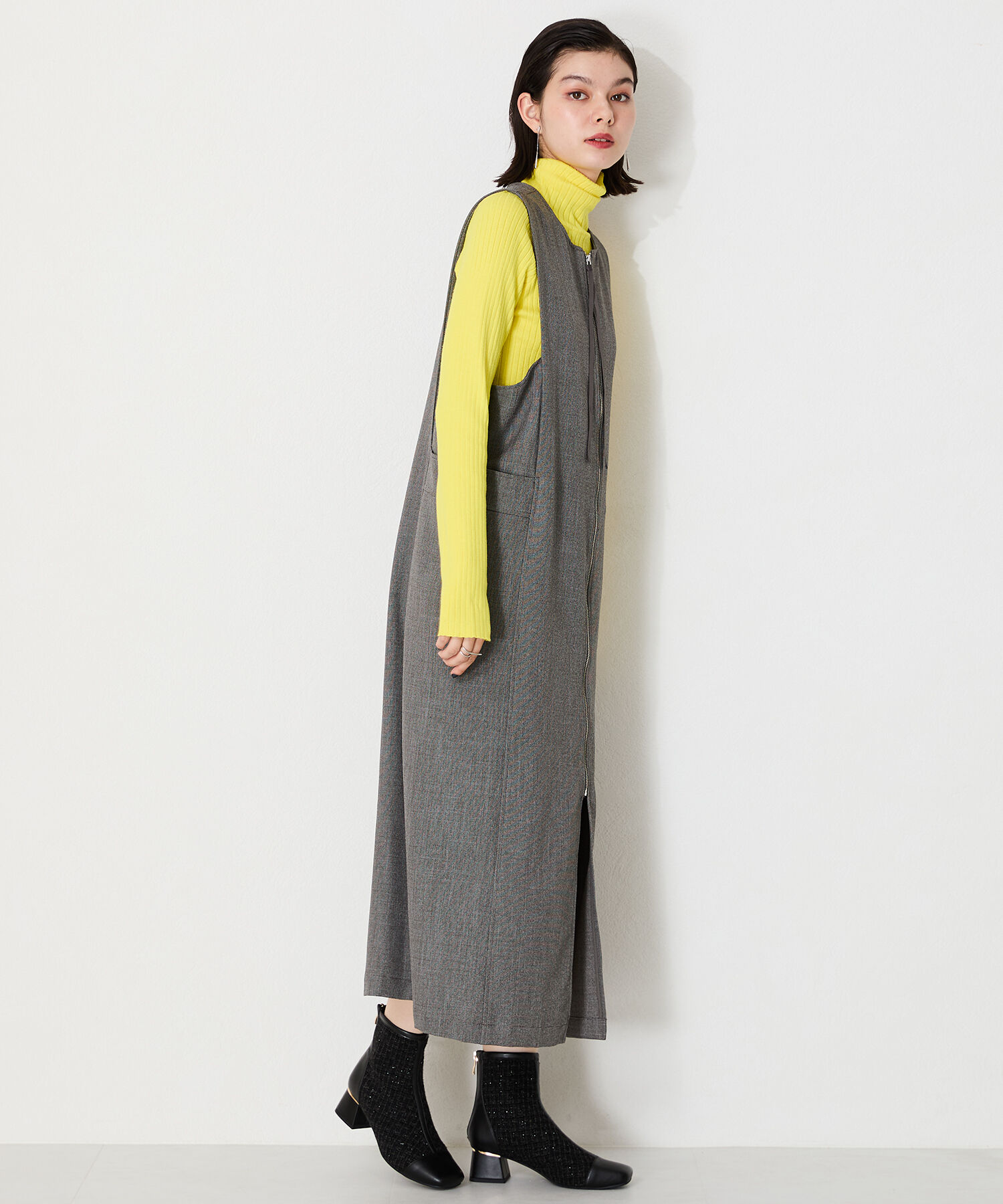 ORiental TRaffic「ツイード 切替 スクエアトゥ ブーツ /41404 ヒール5ｃｍ」|ショートブーツ|