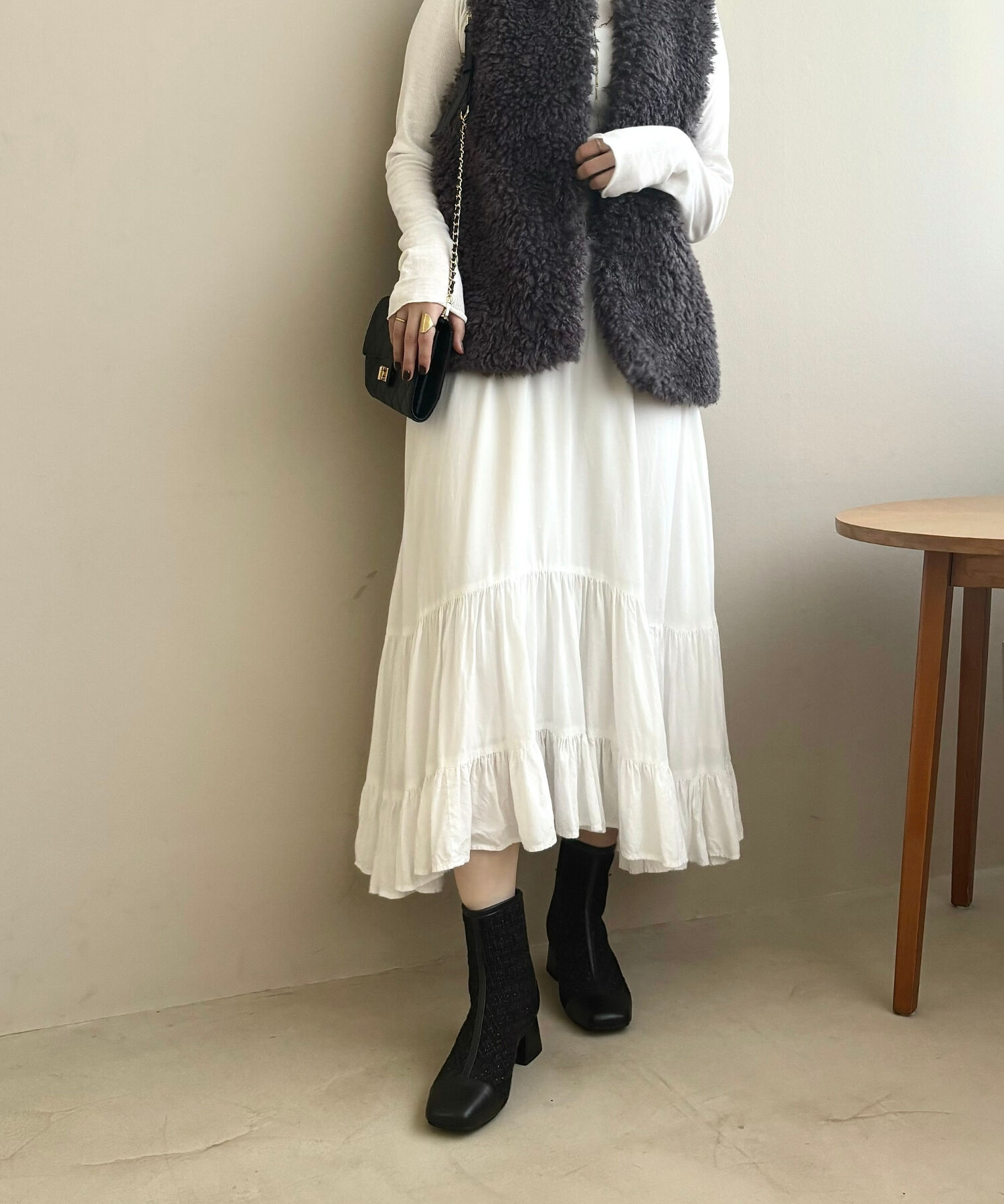 ORiental TRaffic「ツイード 切替 スクエアトゥ ブーツ /41404 ヒール5ｃｍ」|ショートブーツ|