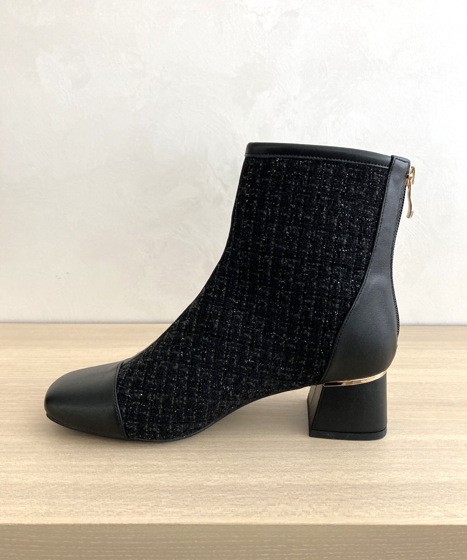 ORiental TRaffic「ツイード 切替 スクエアトゥ ブーツ /41404 ヒール5ｃｍ」|ショートブーツ|