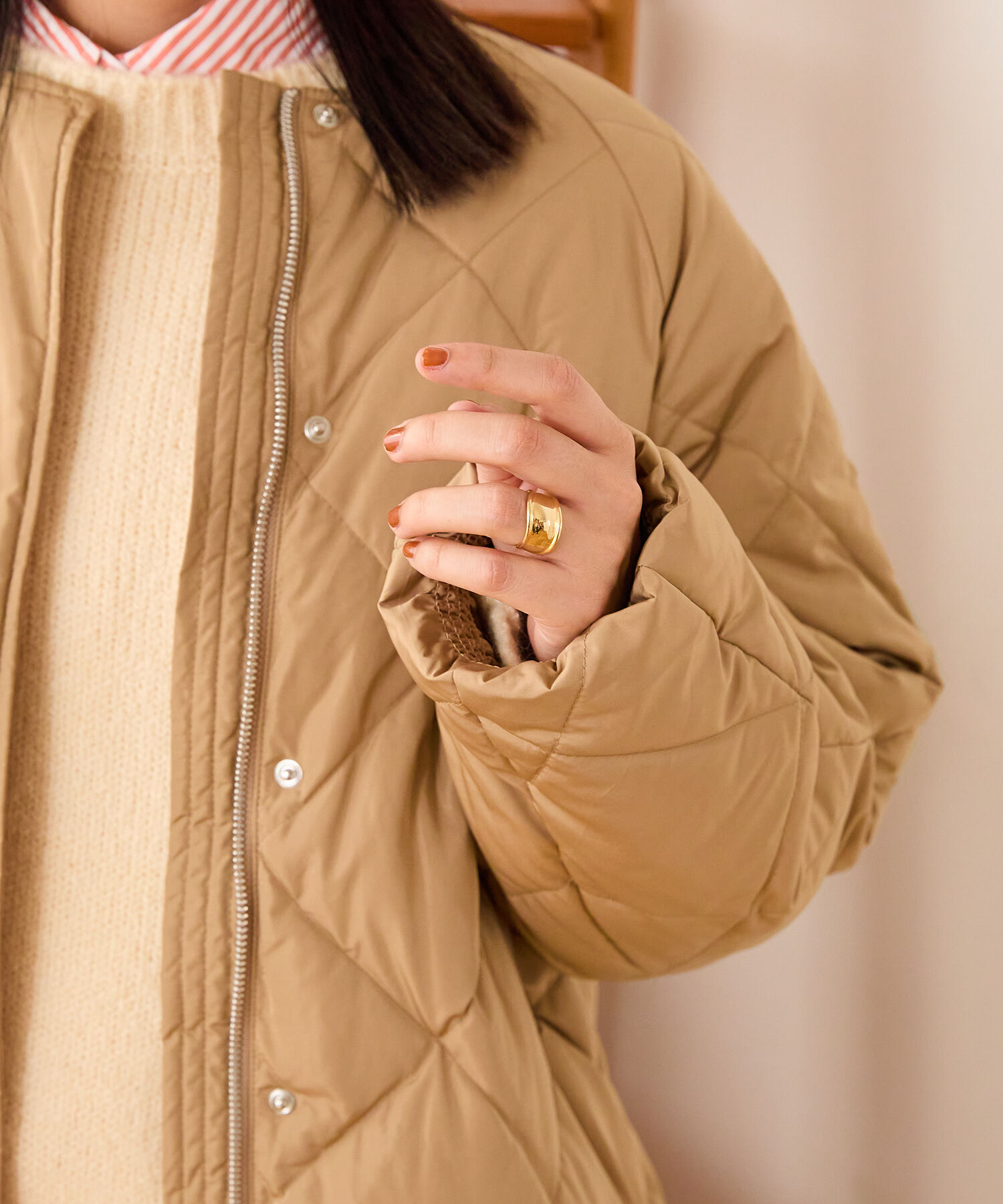 ORiental TRaffic「キルティングノーカラーダウンジャケット/MO43D04」|ダウン|