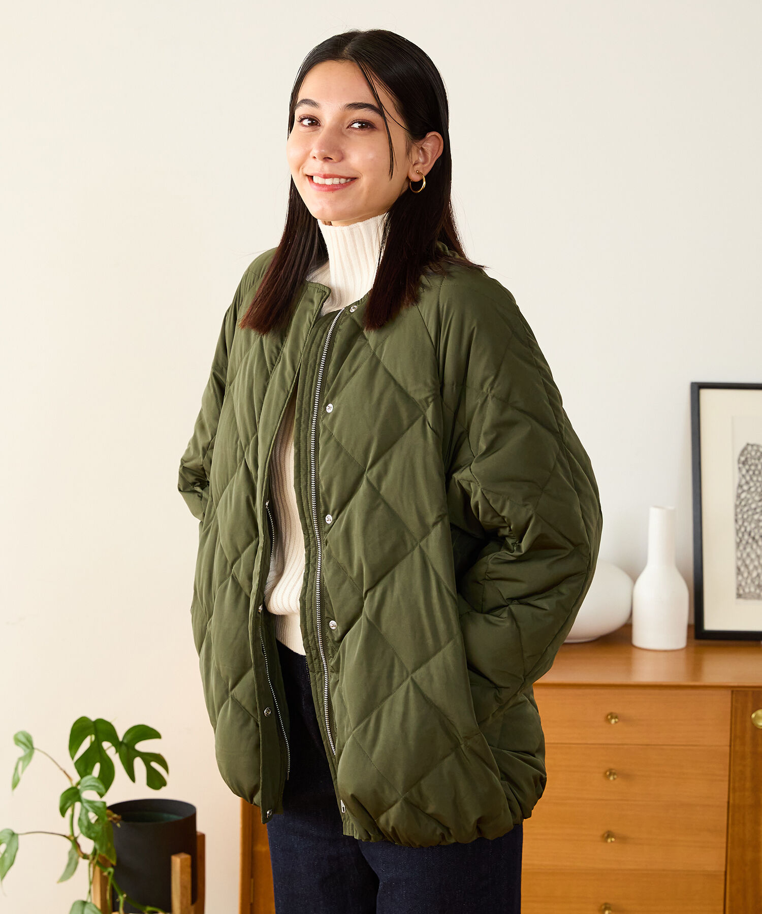 ORiental TRaffic「キルティングノーカラーダウンジャケット/MO43D04」|ダウン|