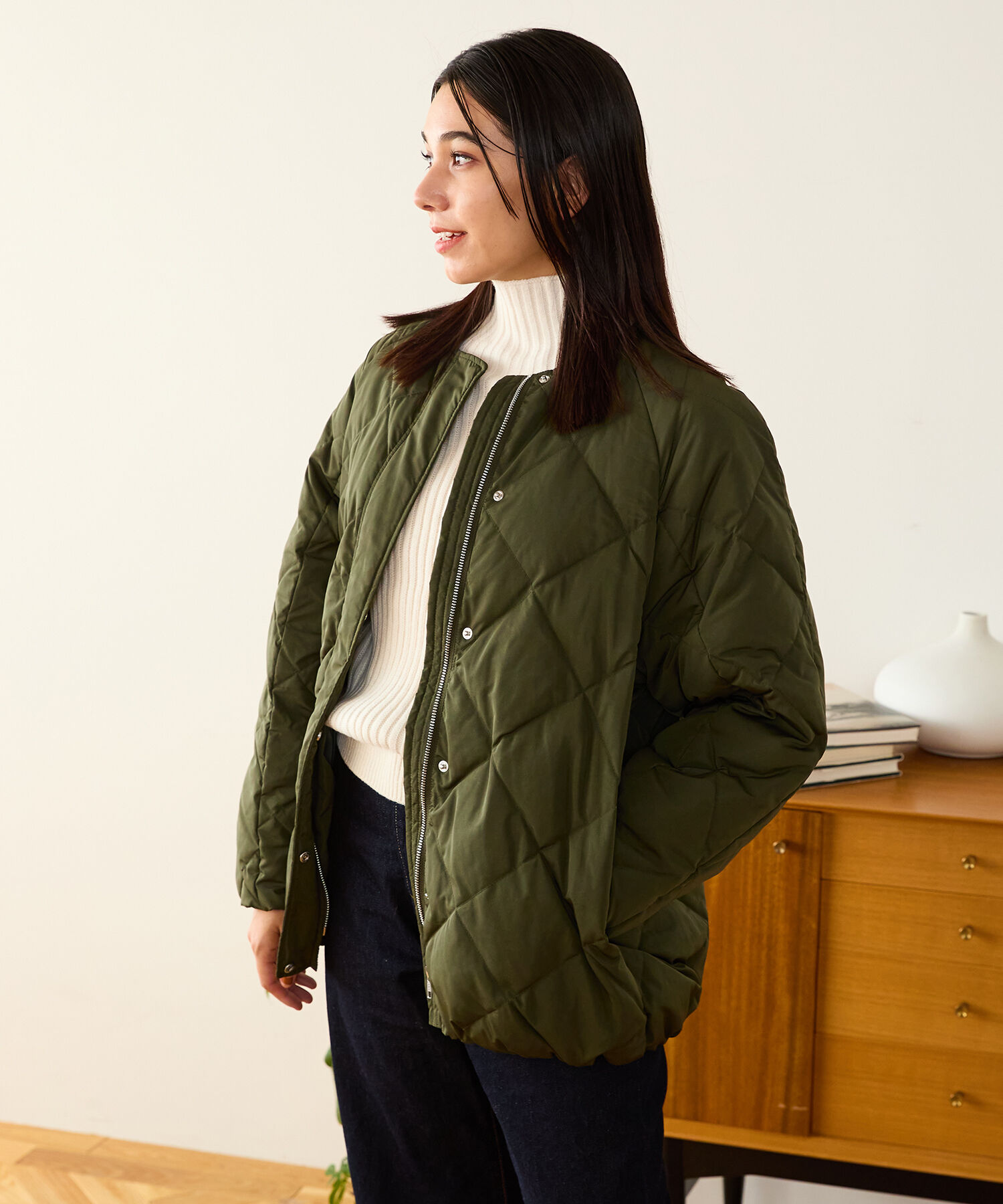 ORiental TRaffic「キルティングノーカラーダウンジャケット/MO43D04」|ダウン|