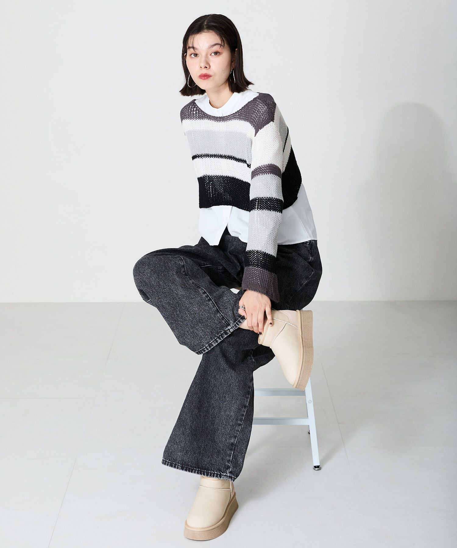 ORiental TRaffic「【 厚底 】フレアソール ムートン ショート ブーツ/41426 防寒」|ショートブーツ|