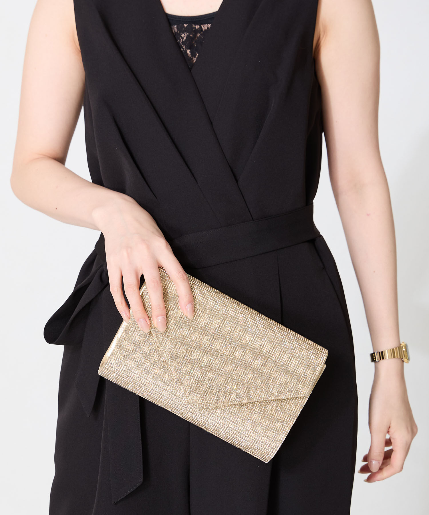 ORiental TRaffic「ラインストーンエンベロープクラッチバッグ/MOB021」|ハンドバッグ|GOLD