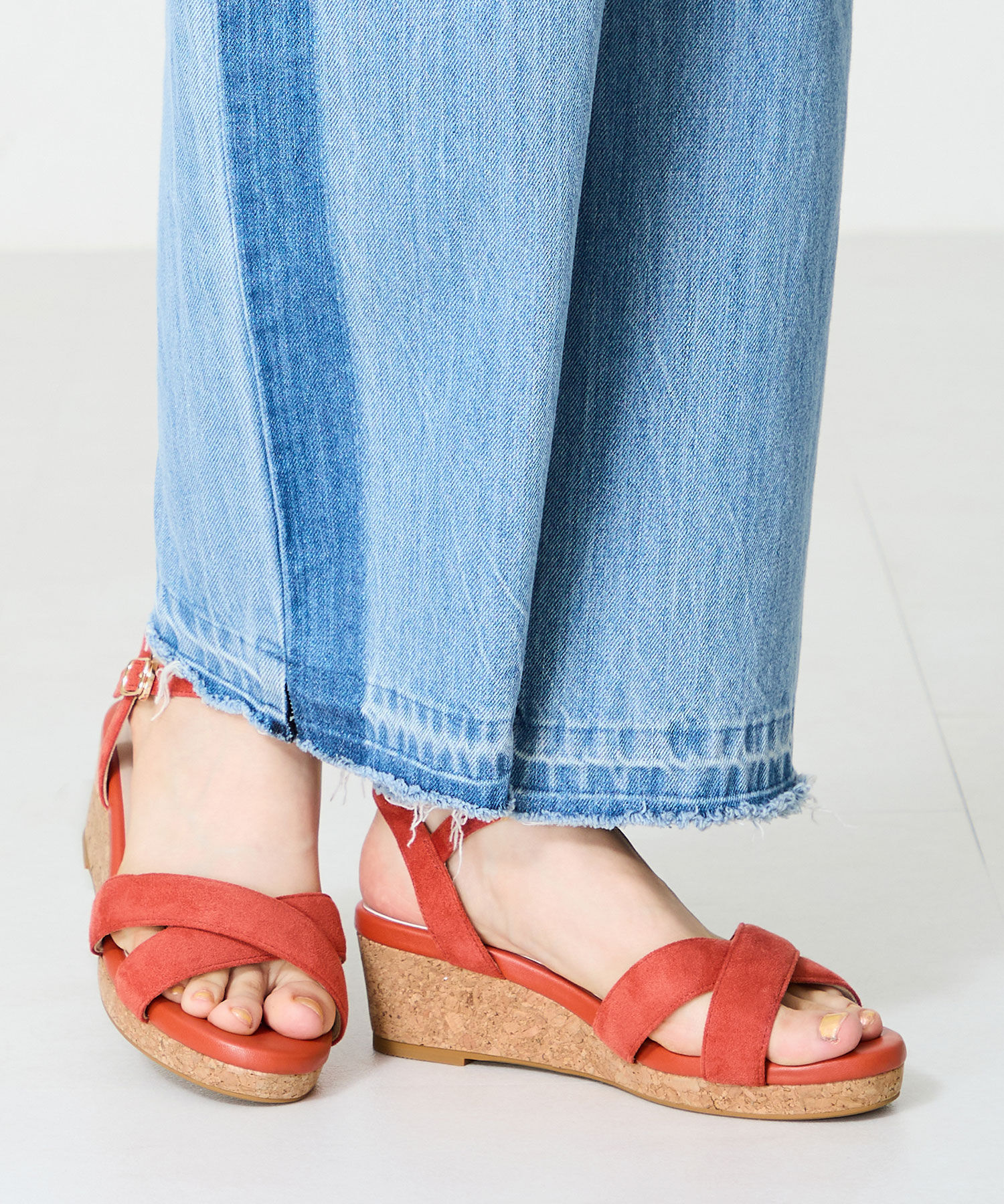 WA Oriental TRaffic「アーモンドトゥクロスウエッジサンダル/52201 サンダル トレンド 人気 クッション」|サンダル|RED