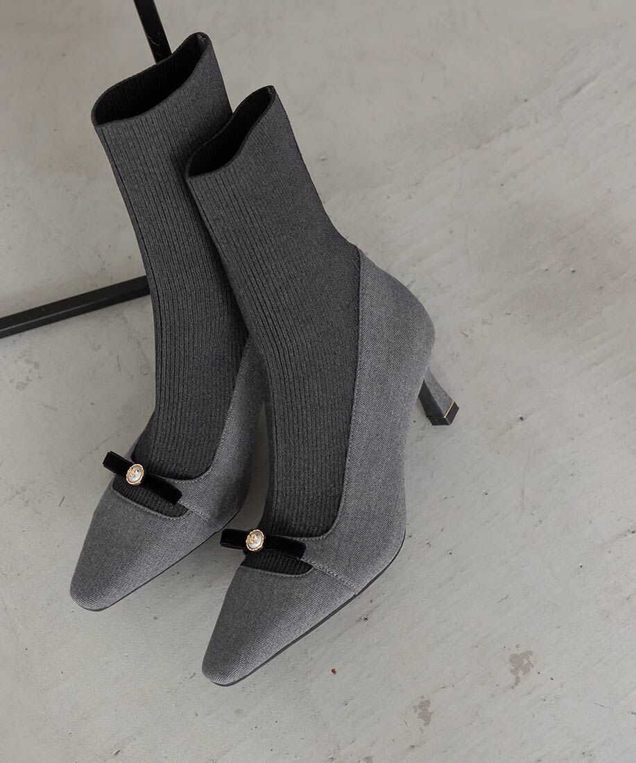  「パールリボンニットドッキングブーツ」|ショートブーツ|
