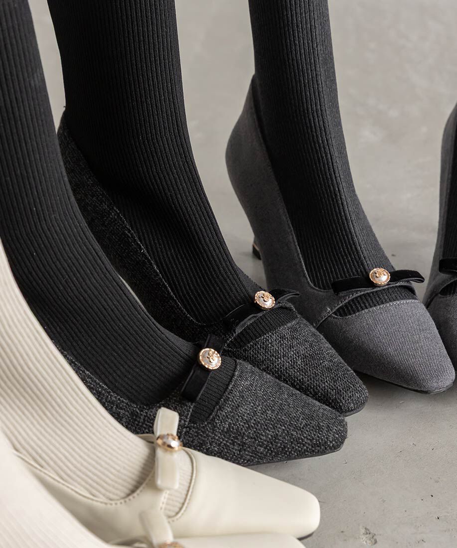  「パールリボンニットドッキングブーツ」|ショートブーツ|