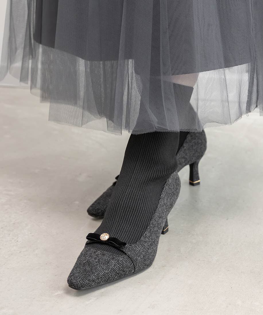  「パールリボンニットドッキングブーツ」|ショートブーツ|