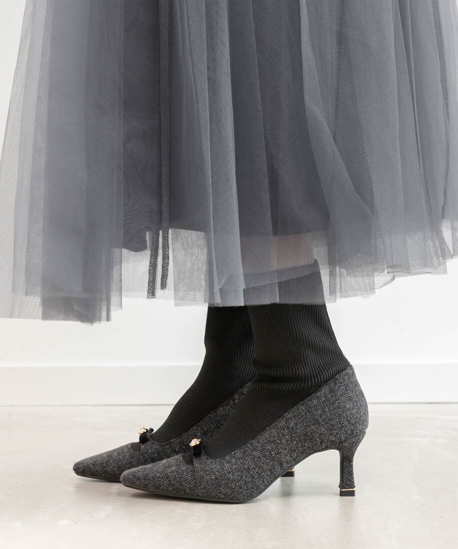  「パールリボンニットドッキングブーツ」|ショートブーツ|