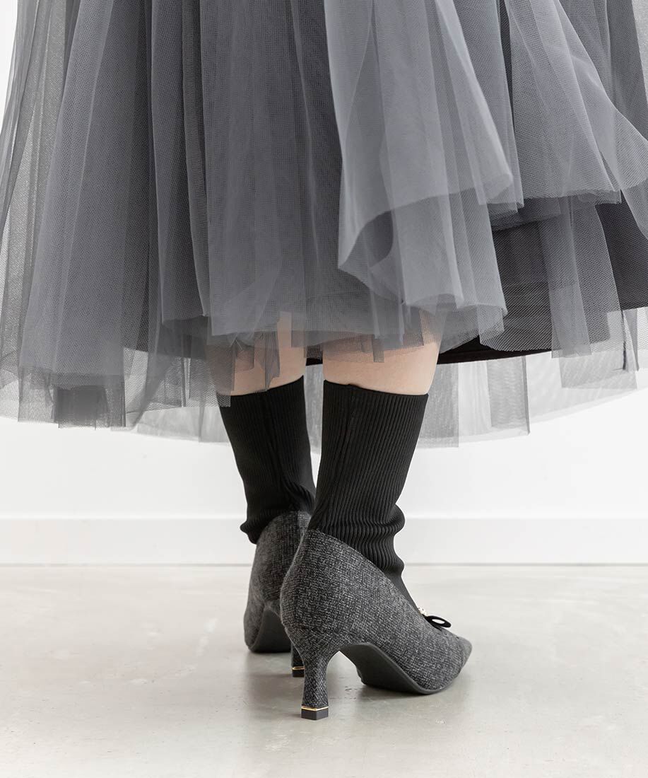  「パールリボンニットドッキングブーツ」|ショートブーツ|