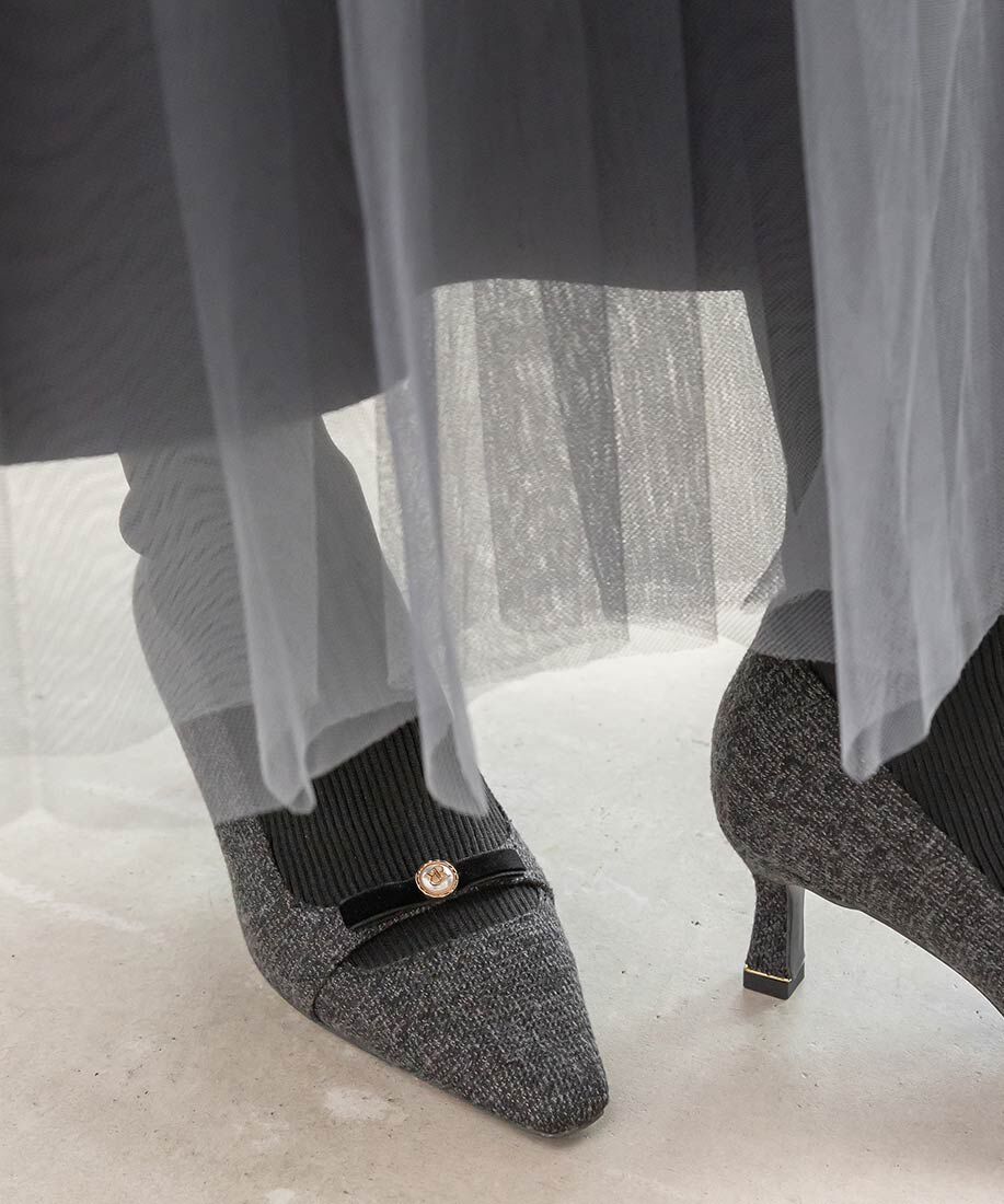  「パールリボンニットドッキングブーツ」|ショートブーツ|