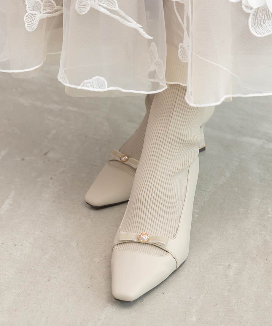  「パールリボンニットドッキングブーツ」|ショートブーツ|