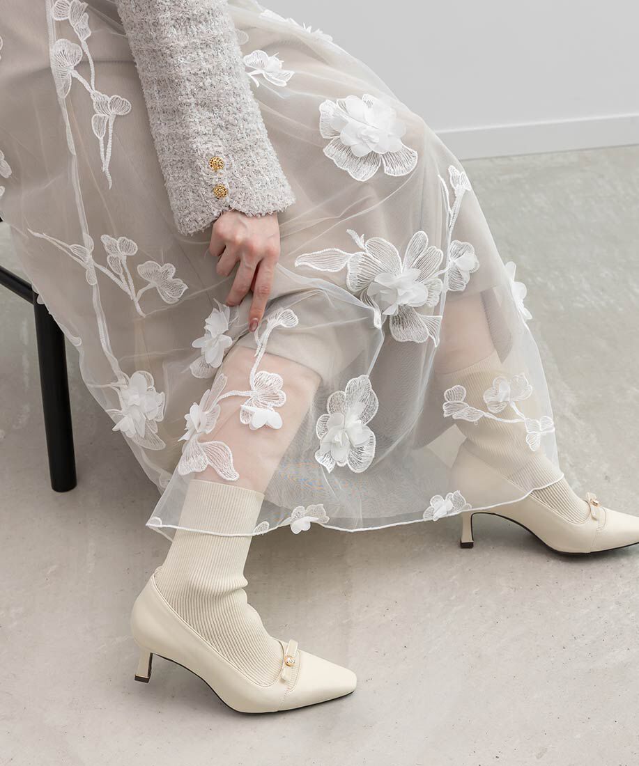  「パールリボンニットドッキングブーツ」|ショートブーツ|