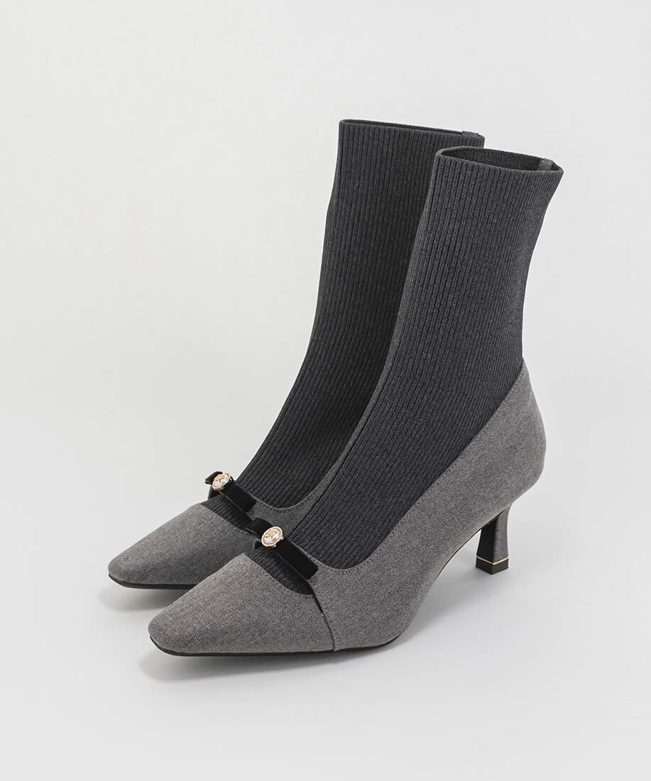  「パールリボンニットドッキングブーツ」|ショートブーツ|