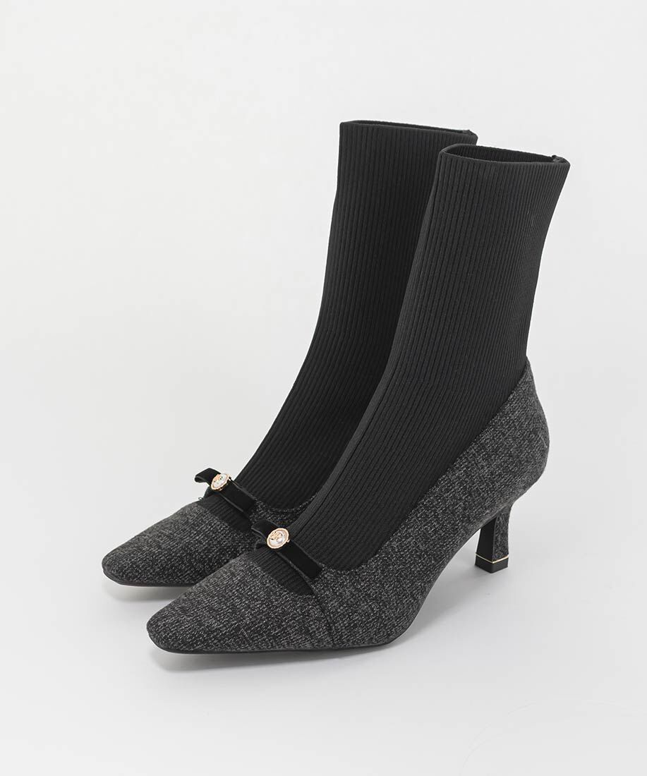  「パールリボンニットドッキングブーツ」|ショートブーツ|