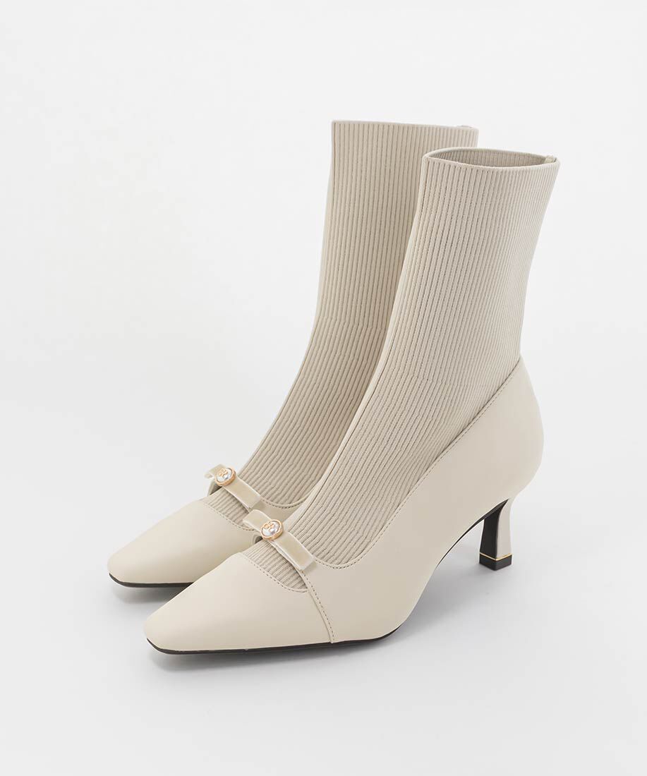  「パールリボンニットドッキングブーツ」|ショートブーツ|