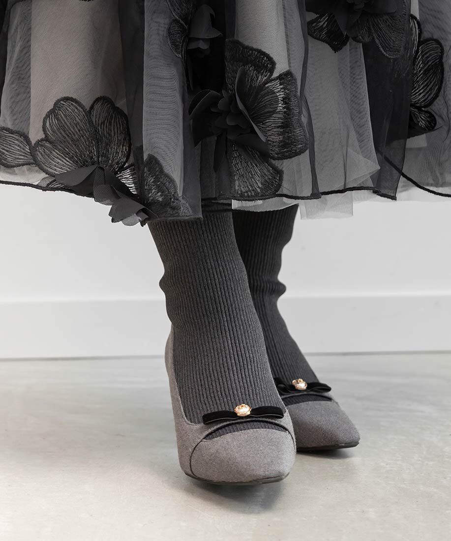  「パールリボンニットドッキングブーツ」|ショートブーツ|