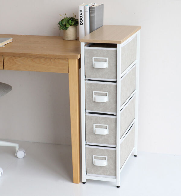 B-COMPANY「スリムな万能チェスト　セラミック風チェスト4段／幅20cm」|タオル|