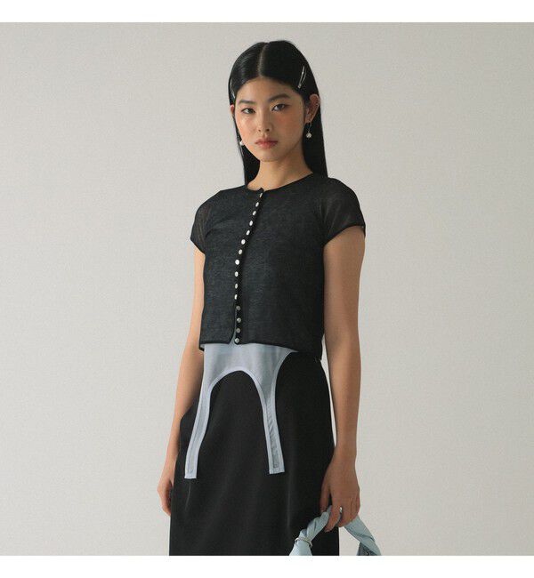 Ray BEAMS 「シアー コンパクト ハーフ スリーブ カーディガン」|ニット・セーター|BLACK