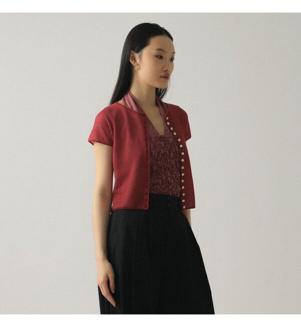 Ray BEAMS 「シアー コンパクト ハーフ スリーブ カーディガン」|ニット・セーター|RED