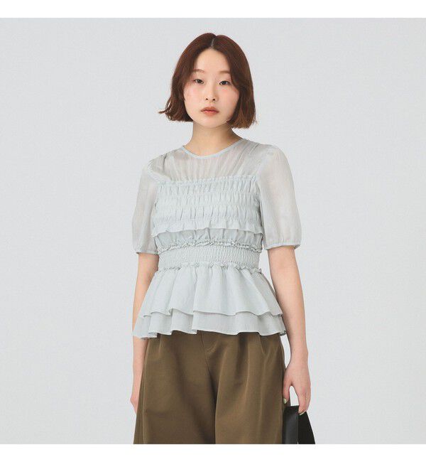 Ray BEAMS 「シアー シャーリング パフスリーブ ブラウス」|シャツ・ブラウス|