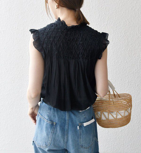 SHIPS any「SHIPS any:〈洗濯機可能〉ハンドスモッキング コットン フリル スタンドカラー ブラウス」|シャツ・ブラウス|