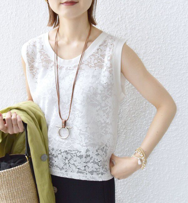 SHIPS for women「〈手洗い可能〉オーガニック コットン レース ノースリーブ プルオーバー」|タンクトップ|