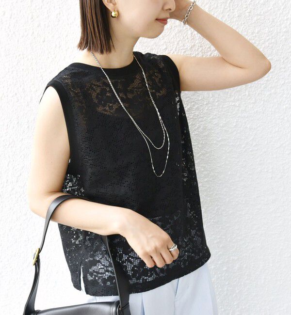 SHIPS for women「〈手洗い可能〉オーガニック コットン レース ノースリーブ プルオーバー」|タンクトップ|