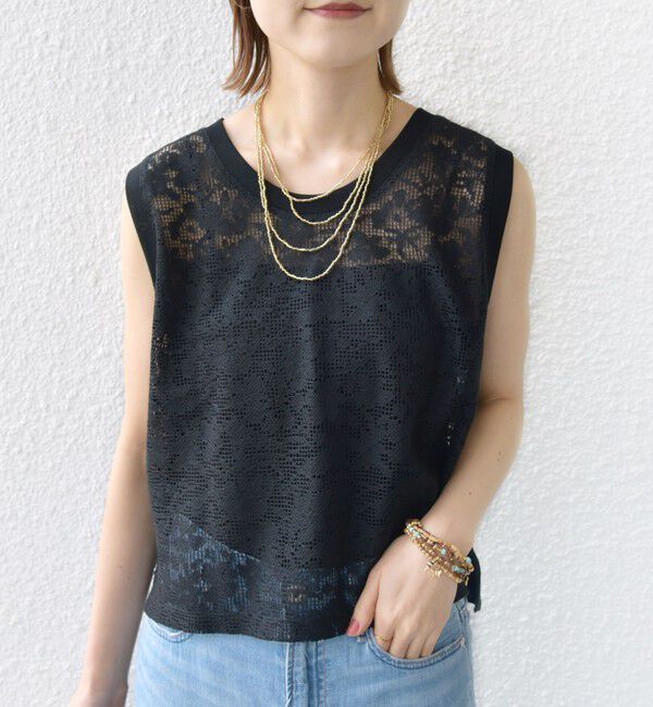 SHIPS for women「〈手洗い可能〉オーガニック コットン レース ノースリーブ プルオーバー」|タンクトップ|