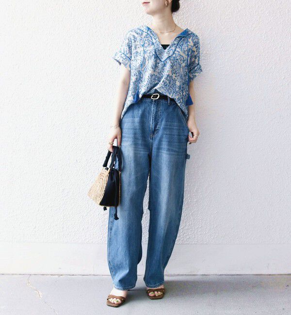 SHIPS any「《追加予約》SHIPS any:〈手洗い可能〉メッシュ ジャカード カフタン スキッパー ブラウス」|シャツ・ブラウス|