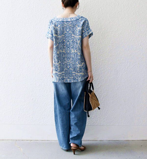 SHIPS any「《追加予約》SHIPS any:〈手洗い可能〉メッシュ ジャカード カフタン スキッパー ブラウス」|シャツ・ブラウス|