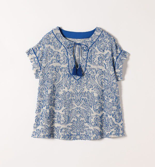 SHIPS any「《追加予約》SHIPS any:〈手洗い可能〉メッシュ ジャカード カフタン スキッパー ブラウス」|シャツ・ブラウス|