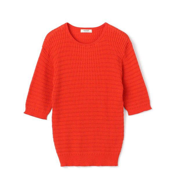 MACPHEE「コットンナイロンケーブル ハーフスリーブプルオーバー」|ニット・セーター|35 レッド