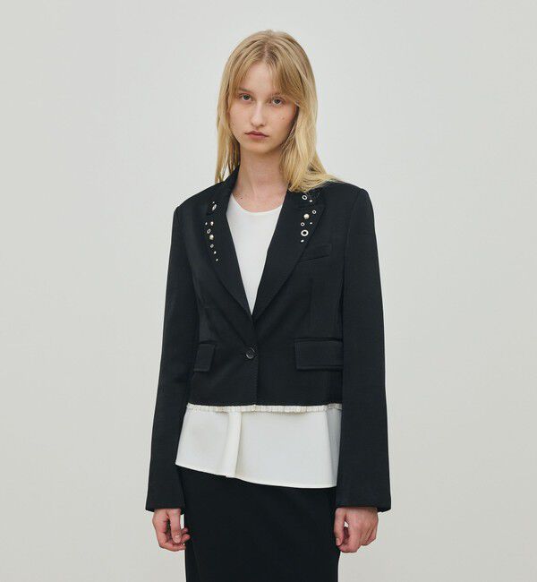 DES PRES「レーヨンサテン クロップドジャケット」|テーラードジャケット|