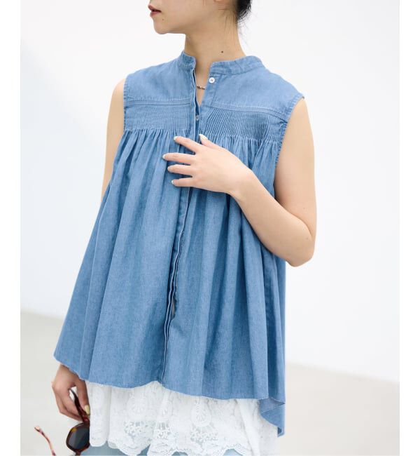 IENA「《予約》AAYUSHI/アユーシ デニムピンタックブラウス SGN070150」|シャツ・ブラウス|