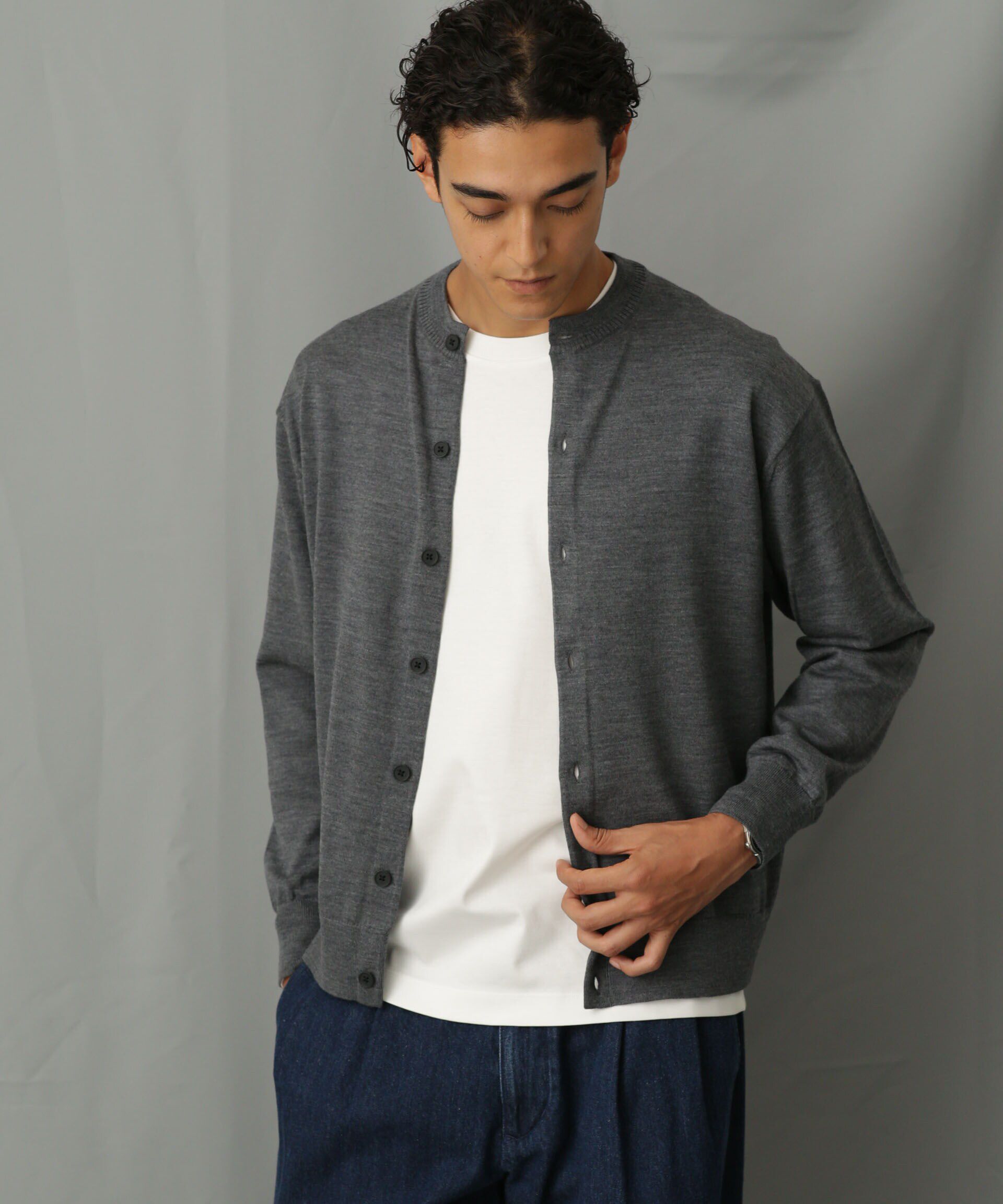 nano･universe「「毛玉レスニット」 ファインゲージクルーネックカーディガン」|ニット・セーター|