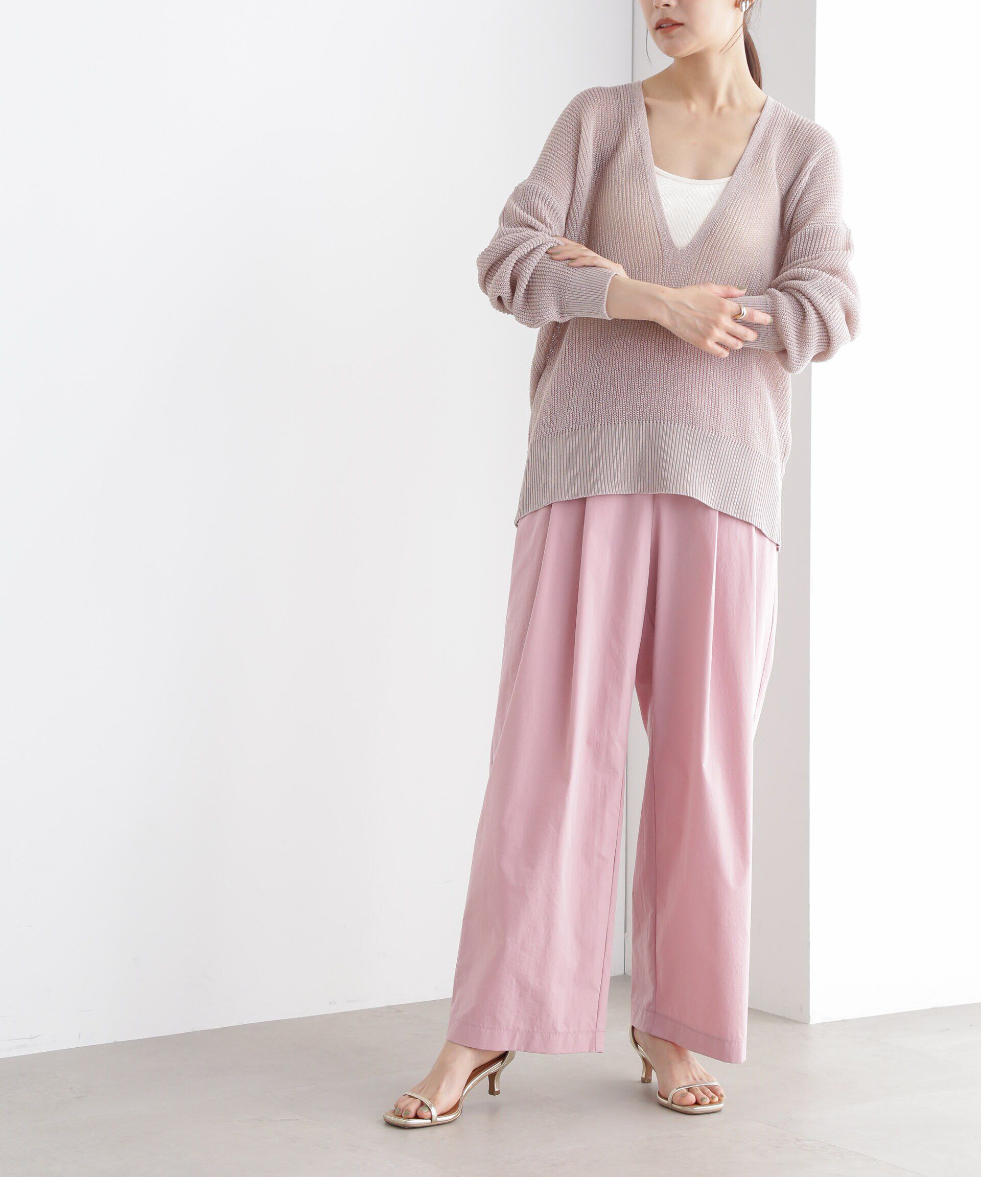 nano･universe「DeepVネックシアー畔ニット」|ニット・セーター|