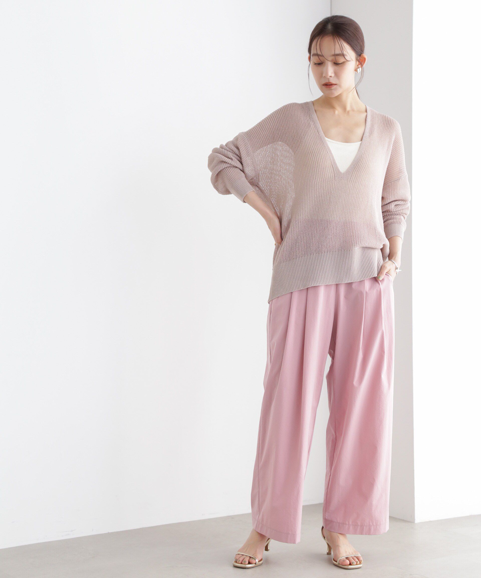 nano･universe「DeepVネックシアー畔ニット」|ニット・セーター|