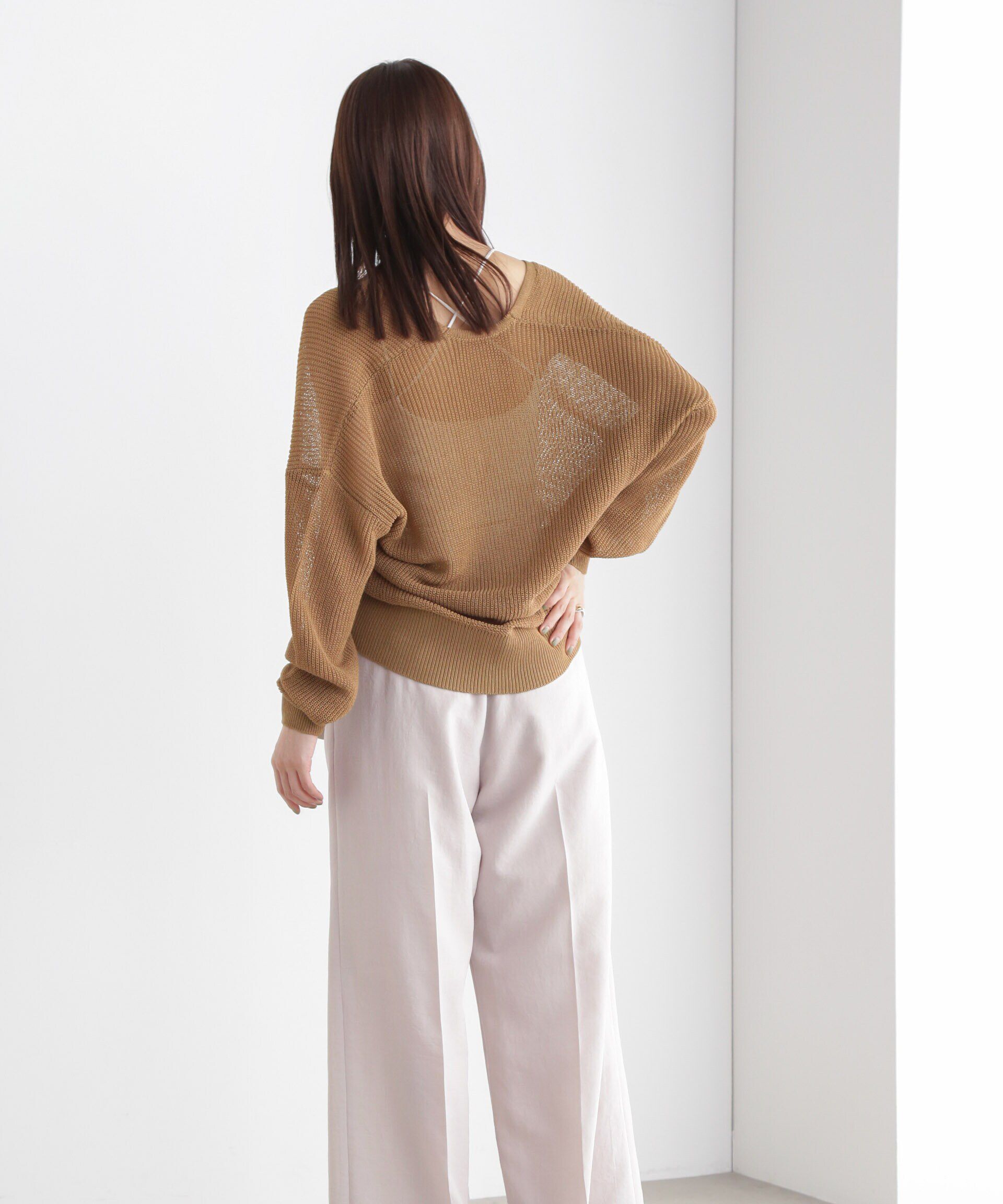 nano･universe「DeepVネックシアー畔ニット」|ニット・セーター|