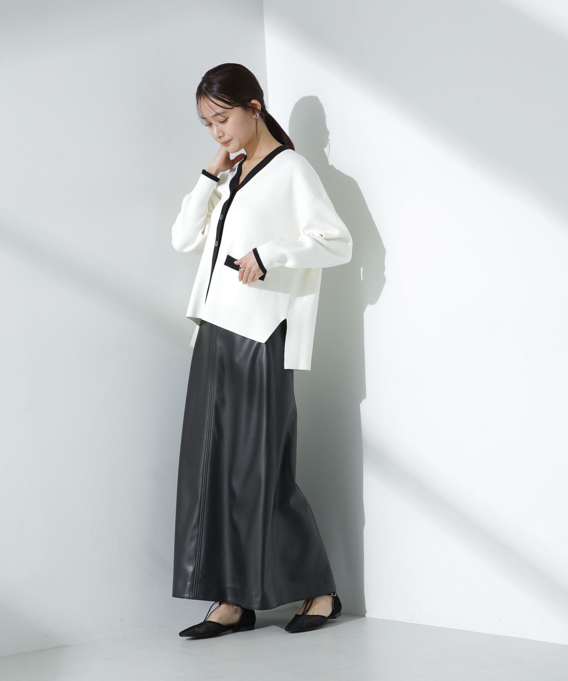 nano･universe「フェイクレザーマキシスカート」|スカート|